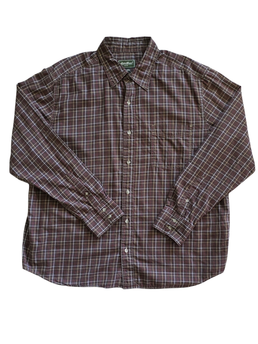 Eddie Bauer XL Brown Plaid Cotton Outdoor Gorpcore Button Down Shirt Extra Large